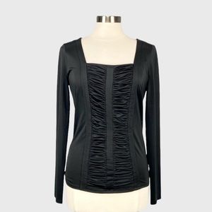 Carmen Marc Valvo Womens Black Long Sleeve Blouse Square Neck Ruched size Medium